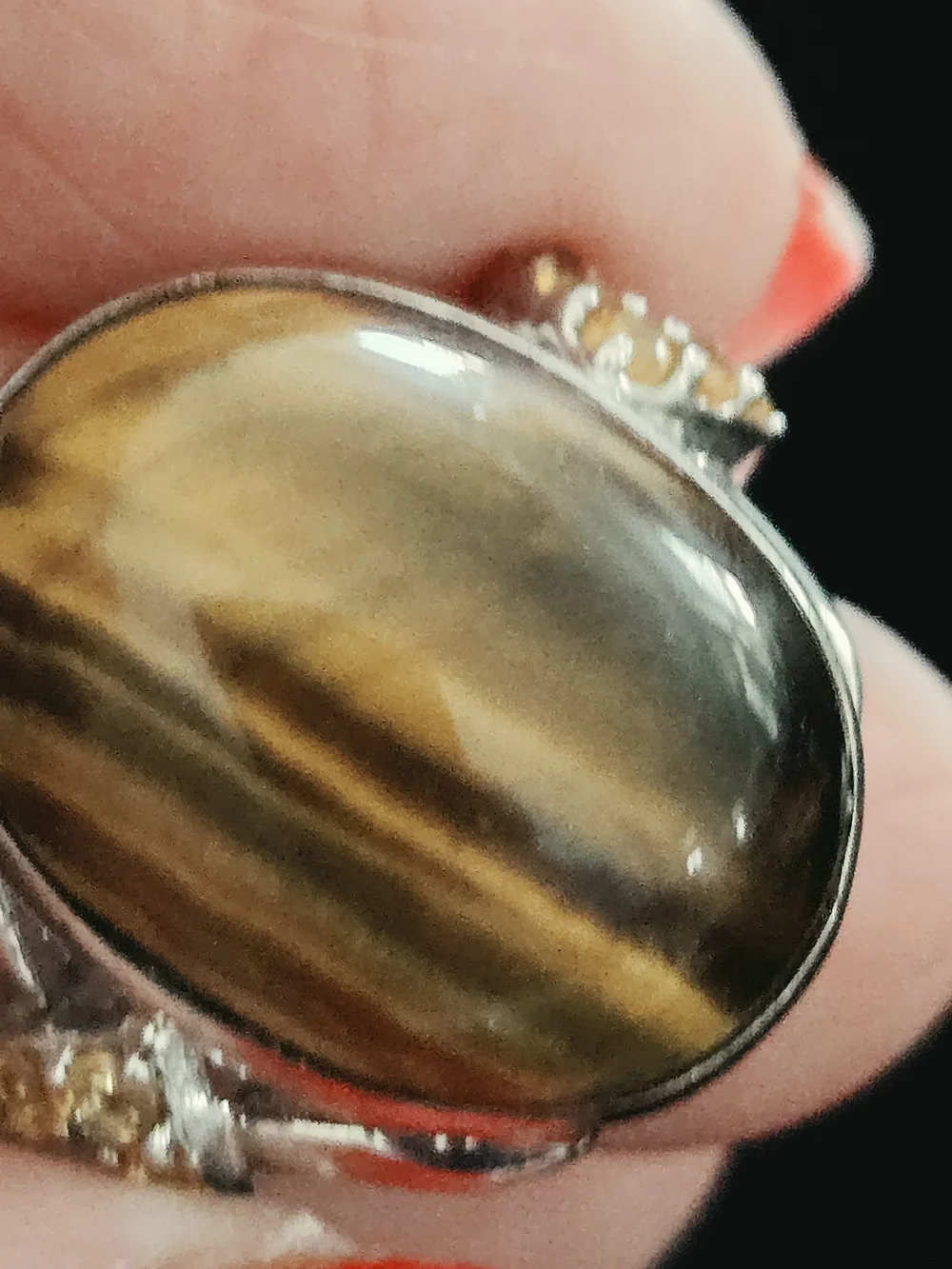 Sterling Silver Tiger's Eye Statement Ring - Brown Gemstone